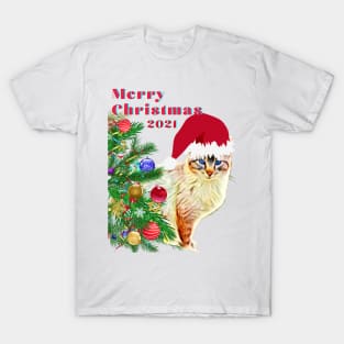 Merry Christmas 2021 Cat with a hat Christmas gifts T-Shirt